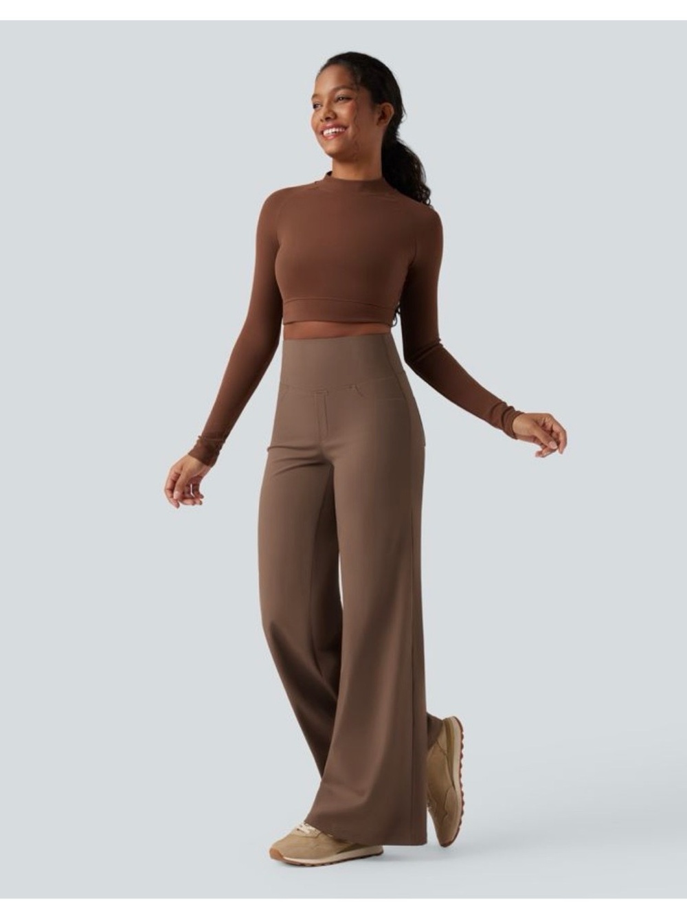 HALARA High-Rise Wide-Leg Pants in Brown